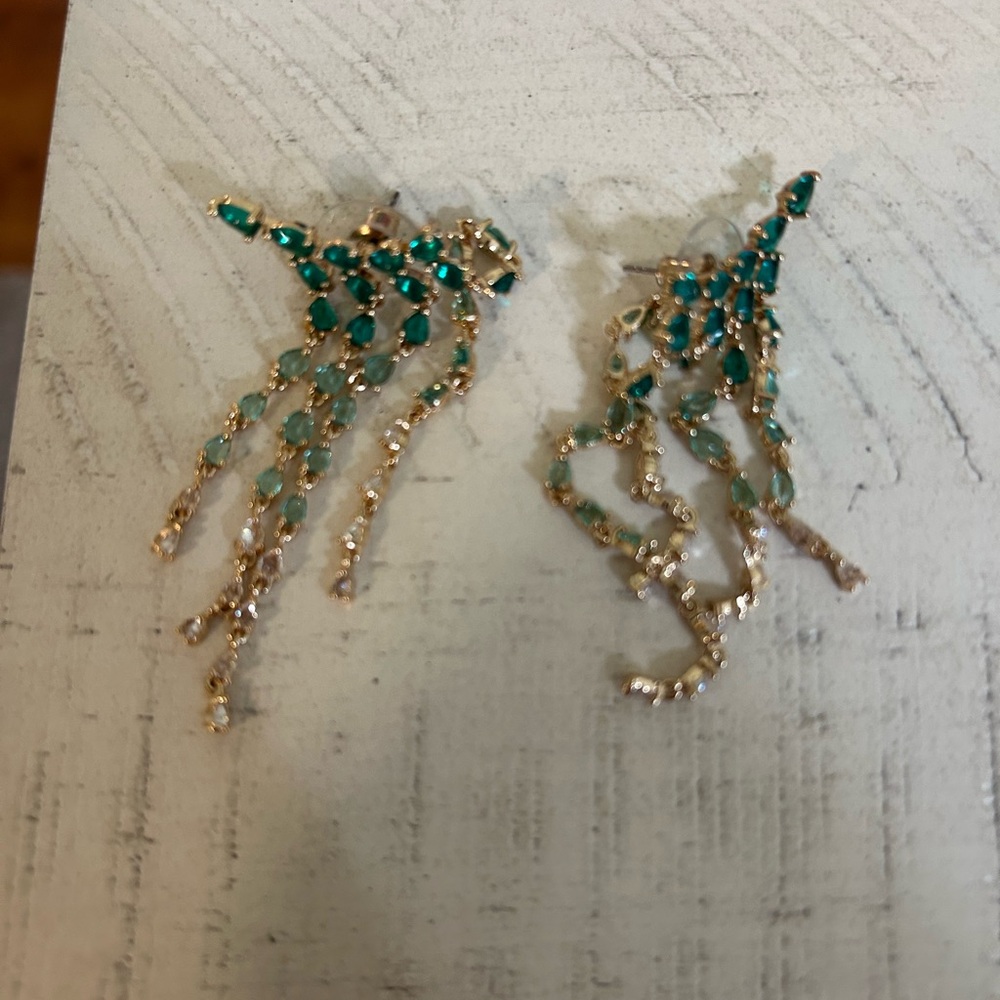 Elegant Green and Gold Dangle Earrings